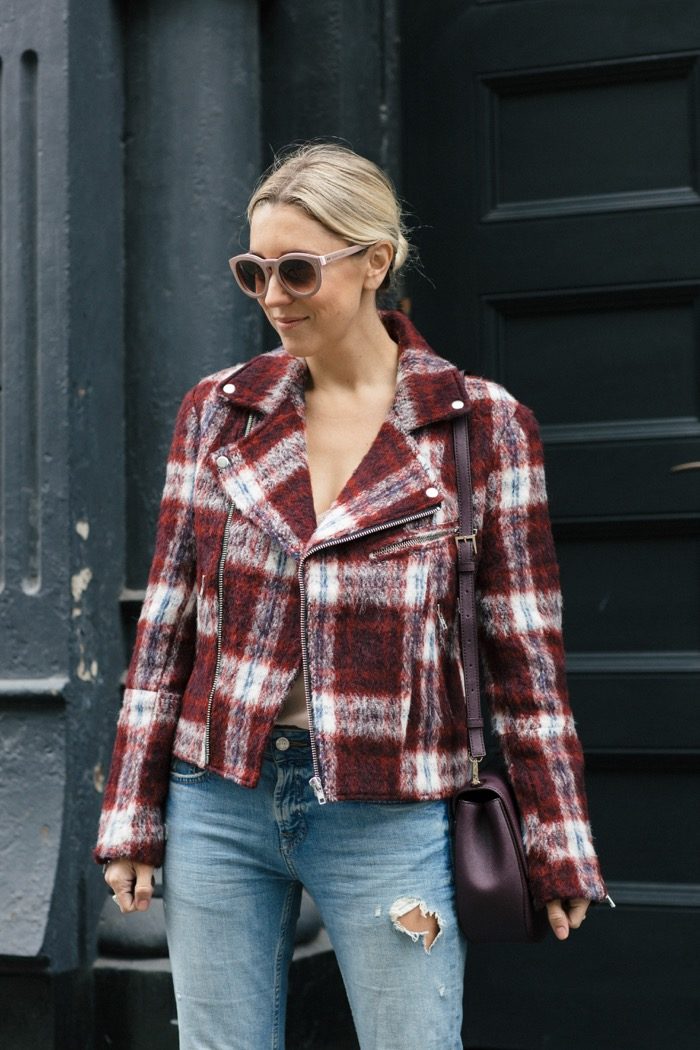 Christine-Cameron-of-My型药丸佩戴式石英石头AVA-Plaid-Biker-Jacket-1